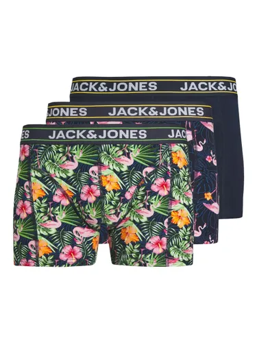 Boxershorts JACK & JONES "JACPINK FLAMINGO TRUNKS 3 PACK SN" Gr. M, 3 St., blau (navy blazer) Herren Unterhosen Jack Jones