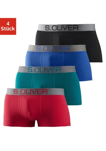Boxershorts S.OLIVER Gr. S, 4 St., bunt (rot, petrol, blau, schwarz) Herren Unterhosen Wäsche