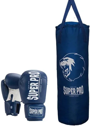Boxsack SUPER PRO "Boxing Set Punch" Boxsäcke Gr. B/H: 30 cm x 90 cm, blau (blau, weiß) Boxsäcke