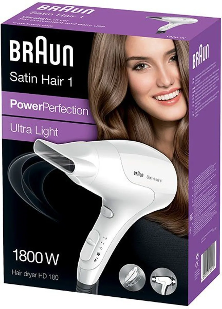 Braun Haartrockner Braun Satin Hair 1 Power Perfection, 1800 W, Kompakt und ergonomisch