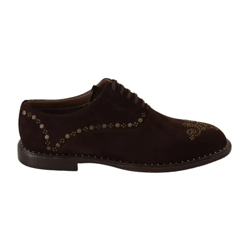 Braune Wildleder Derby Schuhe mit Nieten Dolce & Gabbana