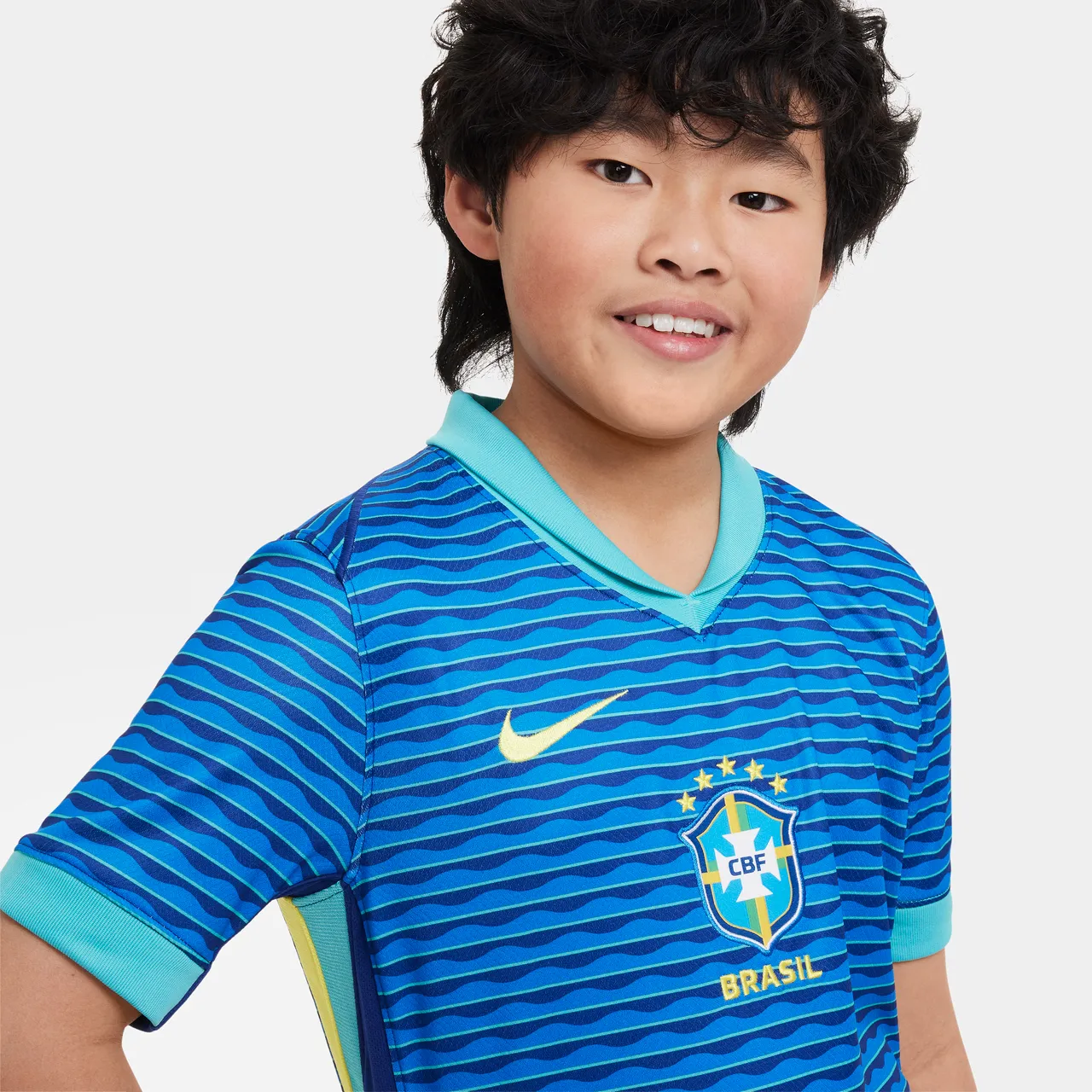 Brazil 2024 Nike Dri-FIT Stadium Replica-Auswärtsfußballtrikot für ältere Kinder - Blau