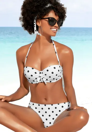 Bügel-Bandeau-Bikini-Top LASCANA "Powder" Gr. 40, Cup D, schwarz-weiß (weiß, schwarz) Damen Bikini-Oberteile Ocean Blue aus Piqué-Strukturware
