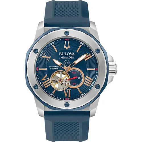 Bulova Herren Analog Mechanisch Uhr mit Gummi Armband 98A282