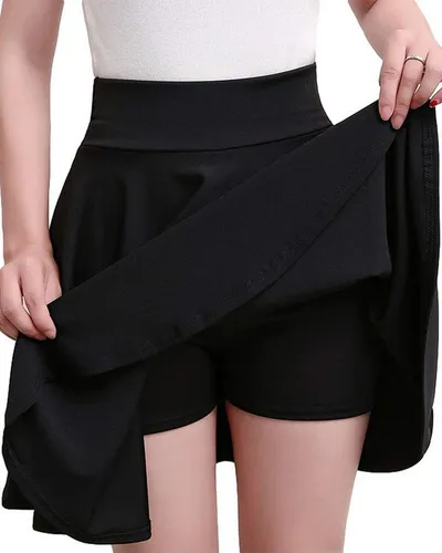 B.X Skort Damenrock midi Solid dehnbarer ausgestellter lässiger Minirock Damen-Faltenröcke mit hoher Taille und gefütterten Shorts