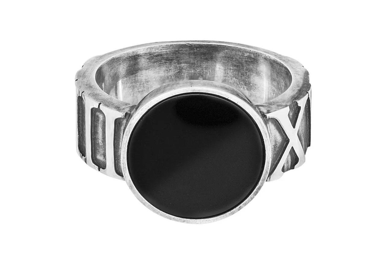 CAÏ Fingerring 925 Sterling Silber matt oxidiert mit Onyx