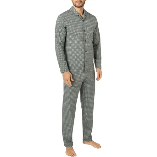 CALIDA Herren Pyjama grün Baumwolle Gemustert