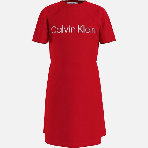 Calvin Klein Girls Silver Logo T-Shirt Dress - Fierce Red - 12 Years