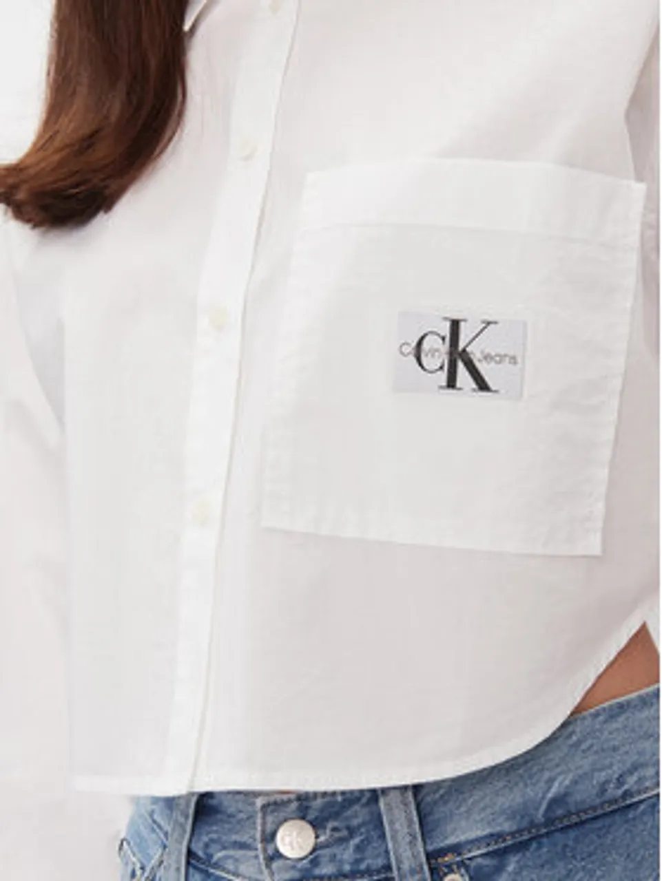 Calvin Klein Jeans Hemd J20J222614 Weiß Cropped Fit