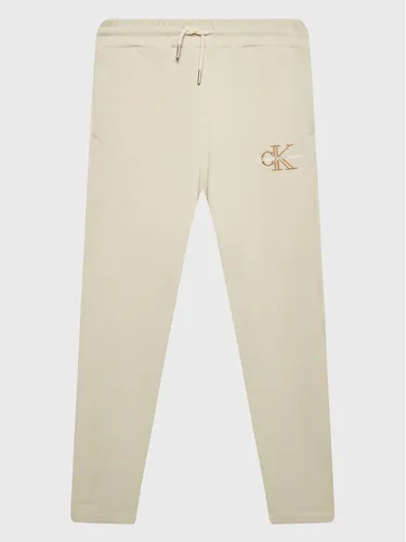 Calvin Klein Jeans Jogginghose Monogram Off Placed IG0IG01607 Écru Regular Fit