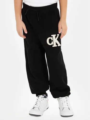 Calvin Klein Jeans Jogginghose Towelling Logopack IB0IB01677 Schwarz Regular Fit