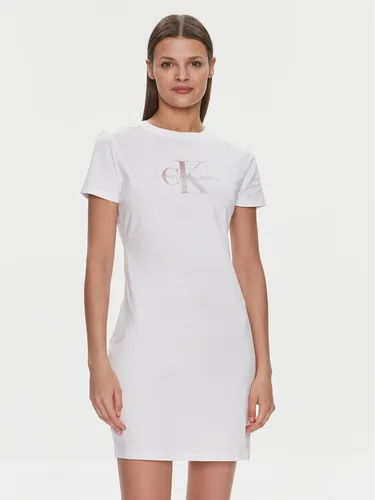Calvin Klein Jeans Kleid für den Alltag Diffused Monologo J20J223056 Weiß Slim Fit