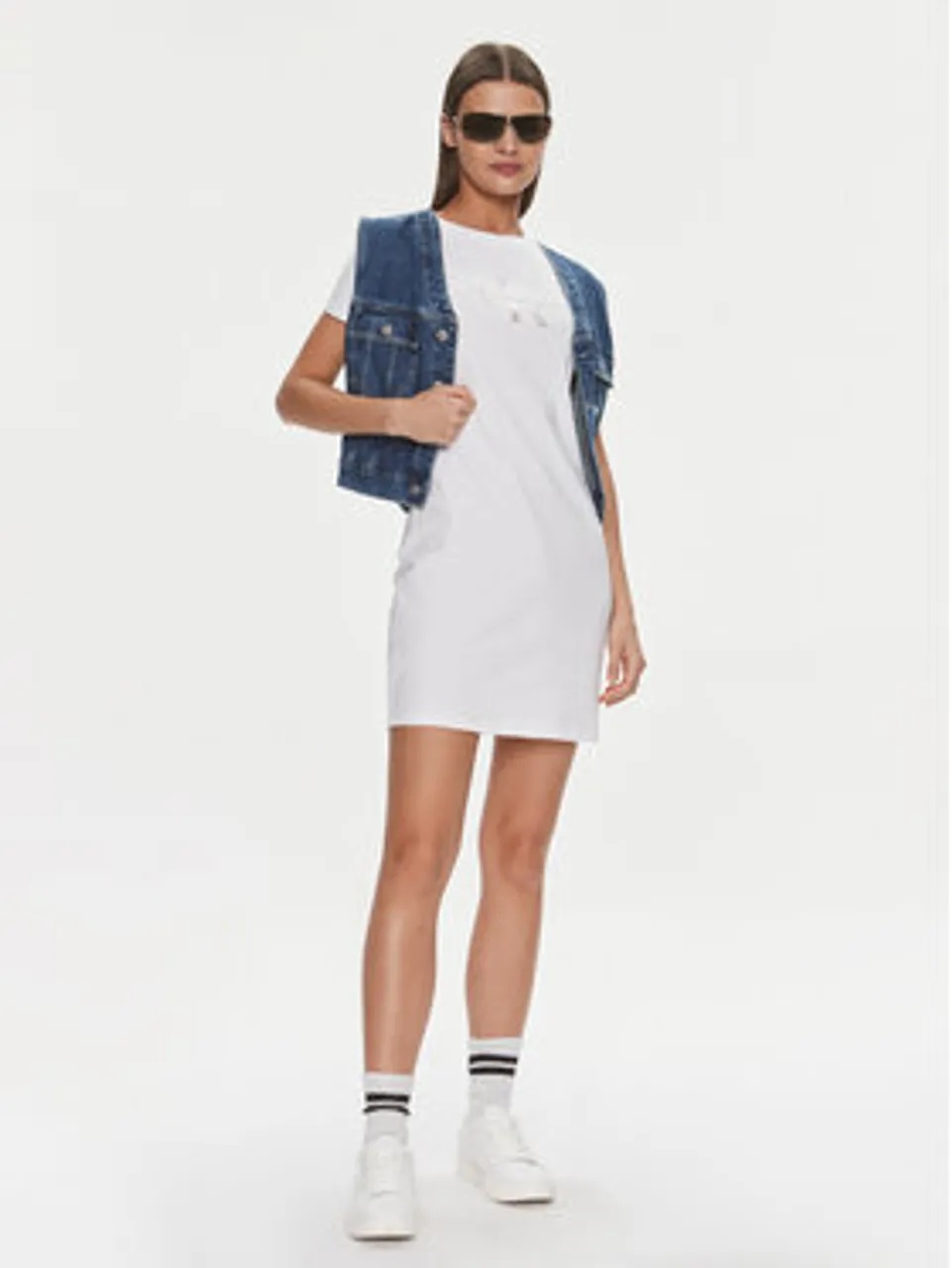 Calvin Klein Jeans Kleid für den Alltag Diffused Monologo J20J223056 Weiß Slim Fit