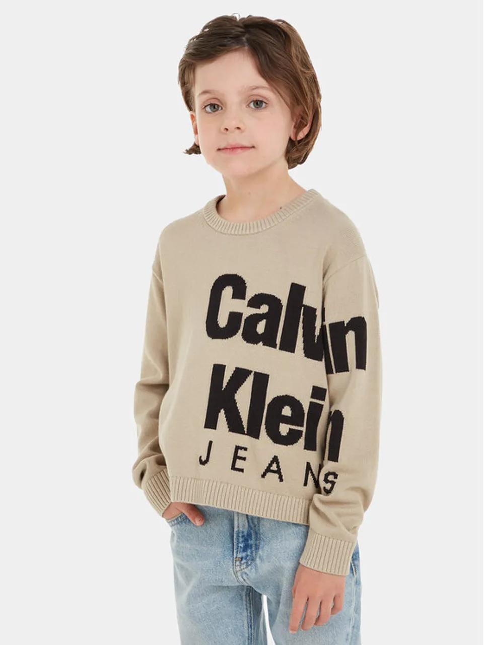 Calvin Klein Jeans Pullover Blown Up Logo IB0IB01874 Beige Regular Fit