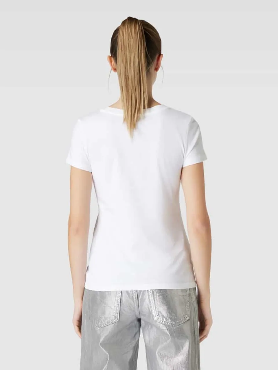 Calvin Klein Jeans Slim Fit T-Shirt mit Paillettenbesatz Modell 'SEQUIN' in Weiss