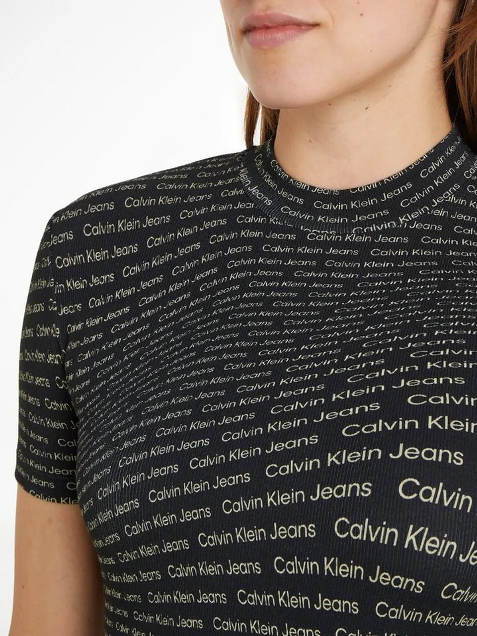 Calvin Klein Jeans Stehkragenshirt AOP RIB TEE mit Logoschriftzug