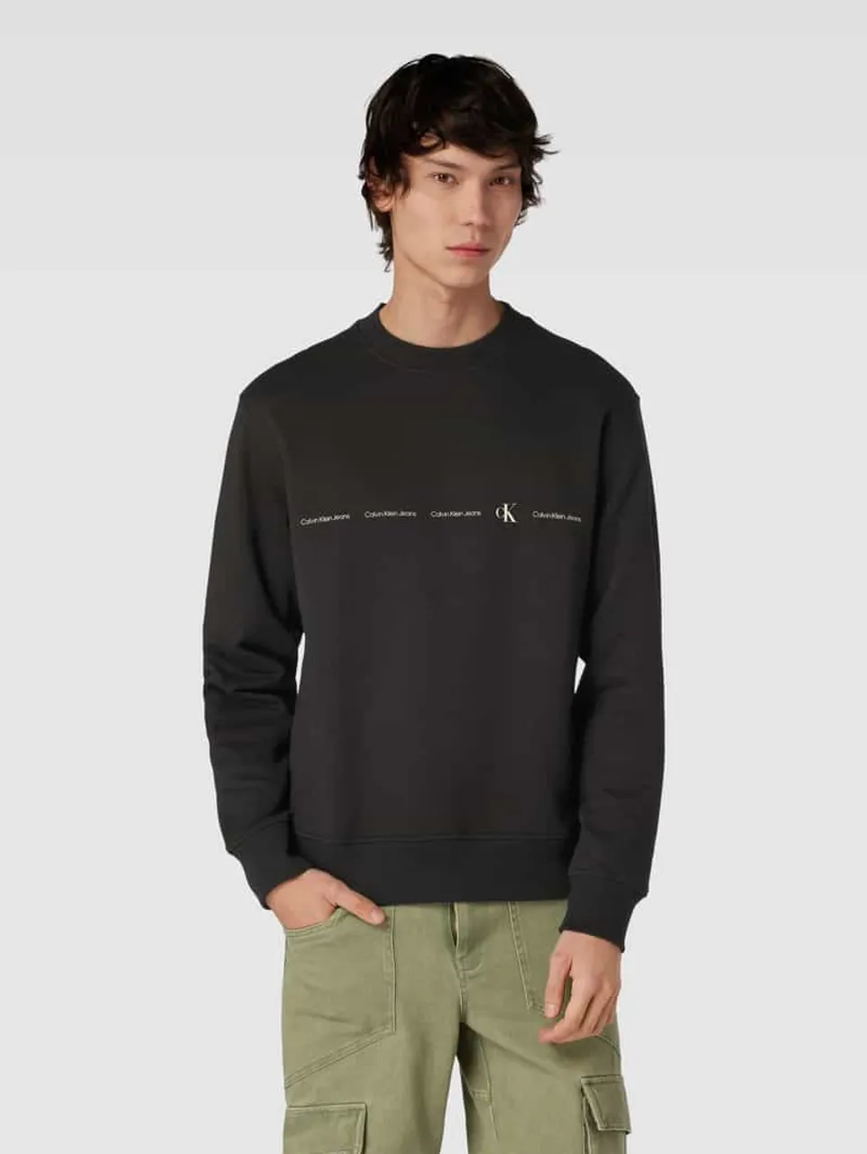 Calvin Klein Jeans Sweatshirt mit Logo-Print Modell 'REPEAT' in Black