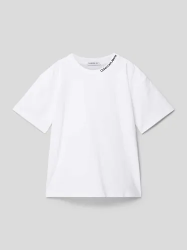 Calvin Klein Jeans T-Shirt mit Label-Stitching Modell 'INTARSIA' in Weiss