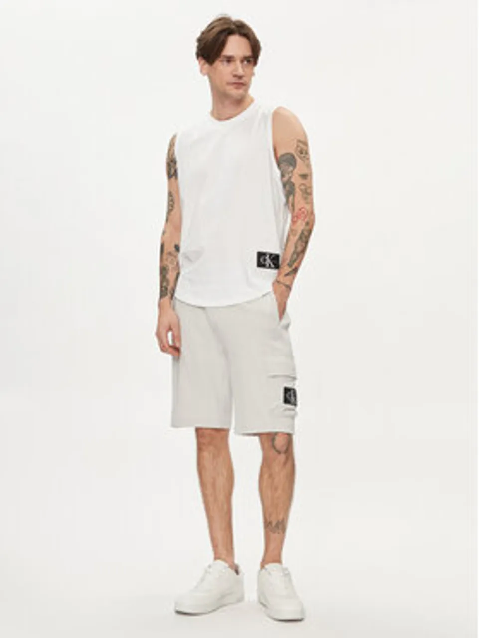 Calvin Klein Jeans Tank-Top Monologo Badge J30J325529 Weiß Regular Fit