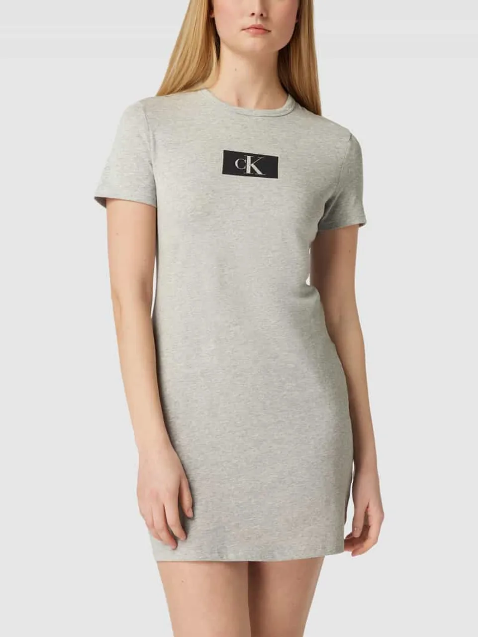 Calvin Klein Underwear Nachthemd mit Label-Print in Hellgrau Melange