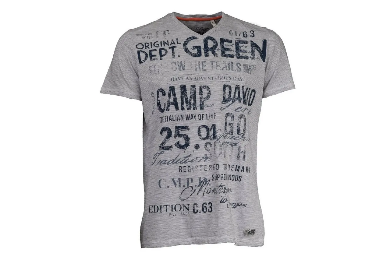 CAMP DAVID T-Shirt Camp David Streifenshirt mit V-Neck und Used Print