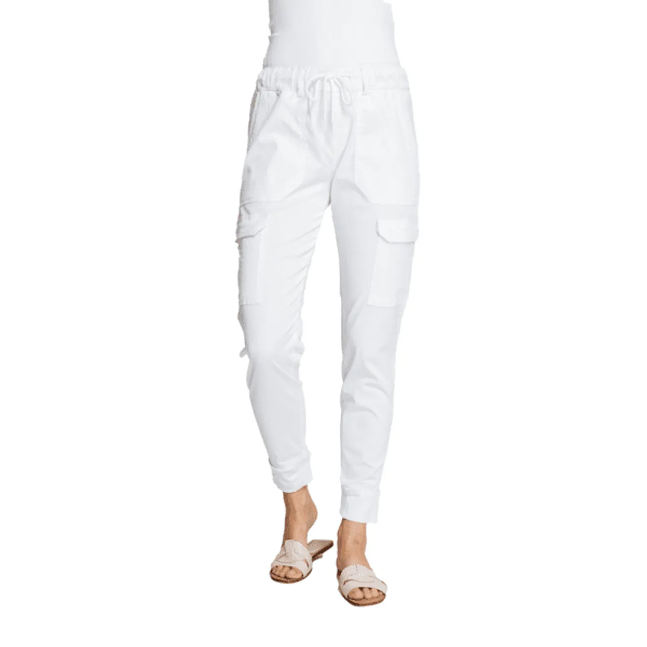 Cargohose ZHRILL "ZHDAISEY" Gr. XL, N-Gr, weiß (white) Damen Hosen Röhrenhosen mit Kordel und in schmaler Passform