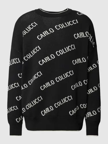 CARLO COLUCCI Strickpullover mit Allover-Label-Print in Black