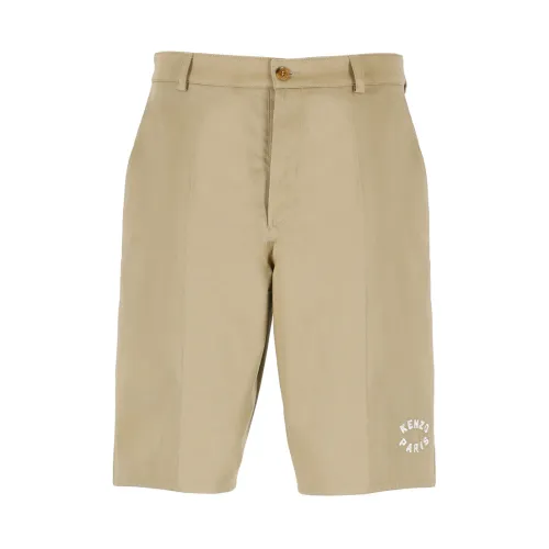 Casual Shorts,Beige Baumwollshorts mit Reißverschluss und weißem Logo Kenzo