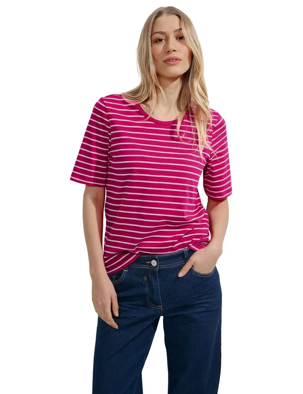 Cecil Damen Gestreiftes T-Shirt pink sorbet