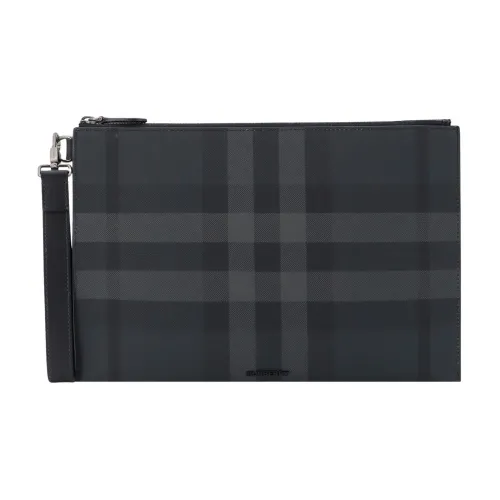 Check Motif Coated Canvas Clutch Burberry