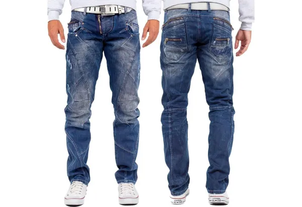 Cipo & Baxx 5-Pocket-Jeans Hose BA-C0768 W32/L36 (1-tlg) mit Destroyed Effekten und Zippern