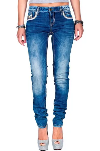 Cipo & Baxx Slim-fit-Jeans Damen Hose BA-WD343 mit dicken Nähten und Verzierung