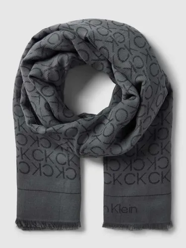 CK Calvin Klein Schal mit Leinen-Anteil und Allover-Label-Muster in Black