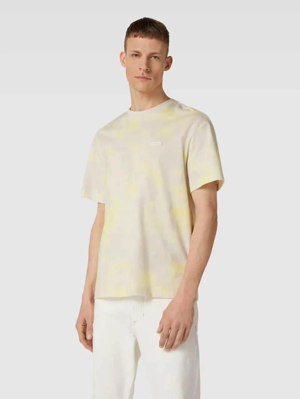 CK Calvin Klein T-Shirt aus reiner Baumwolle im Batik-Look in Gelb