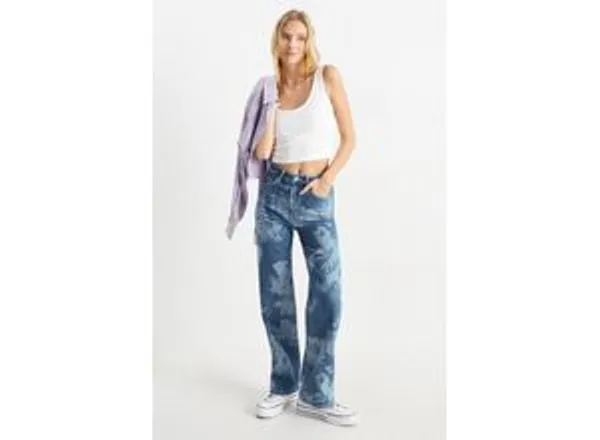 CLOCKHOUSE-Loose Fit Jeans-High Waist-geblümt