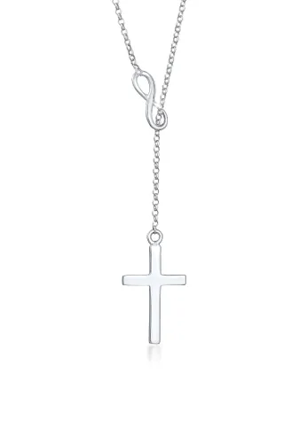 Collierkettchen ELLI "Y-Kette mit Kreuz und Infinity Symbol 925 Silber" Halsketten Gr. 45, ohne Stein, Silber 925 (Sterlingsilber), Länge: 45 cm, silb...