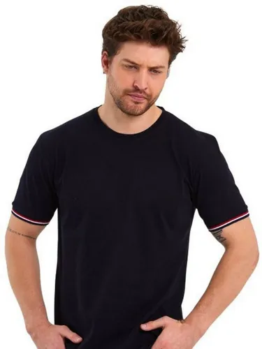 COMEOR T-Shirt Basic Herren Kurzarm Rundhalls (Packung, 1-tlg) mit gestreiften Ärmel Bündchen