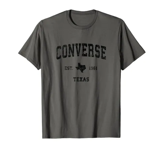 Converse Texas TX Vintage Sportdesign Schwarz Druck T-Shirt