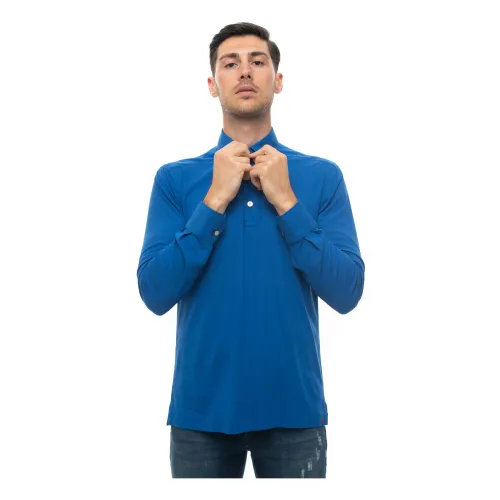 Cornflower Blue Langarm Polo Shirt,Blaues Langarm-Polo-Shirt Kiton