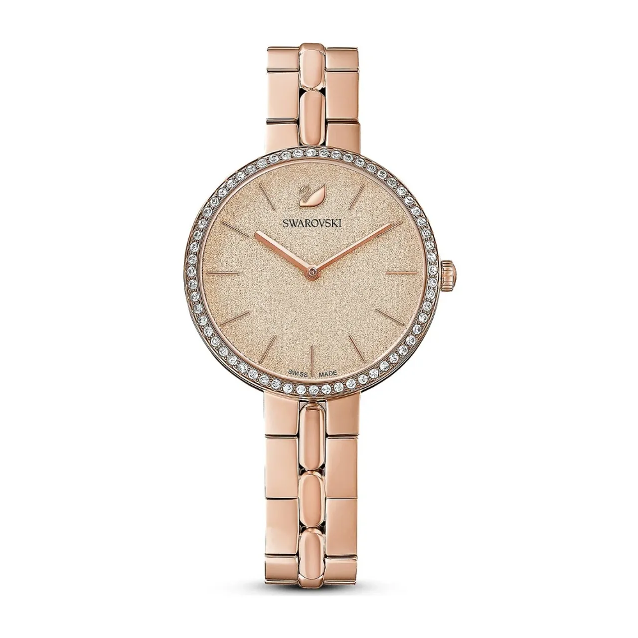 Cosmopolitan Uhr - Schweizer Eleganz in Rosa mit Roségoldfarbenem Metallarmband Swarovski