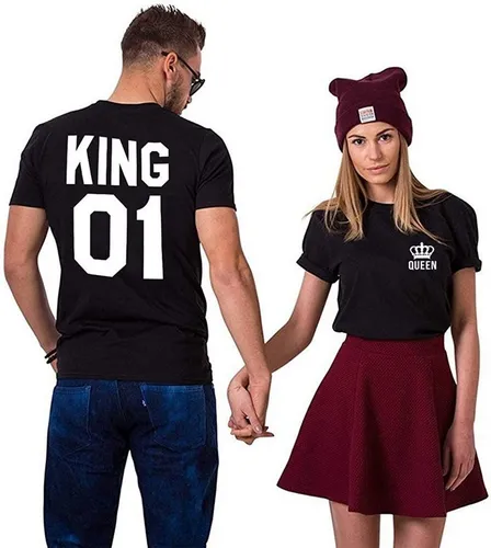 Couples Shop T-Shirt King & Queen Paar T-Shirt mit modischem Brust- und Rückenprint