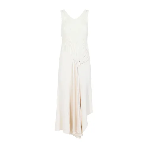 Cremefarbenes ärmelloses Midi-Kleid mit Bindedetail Victoria Beckham