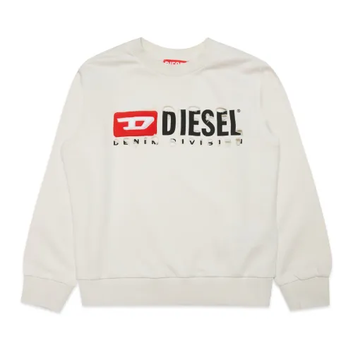 Crew-neck branded sweatshirt mit breaks,Graue Pullover Kollektion Diesel