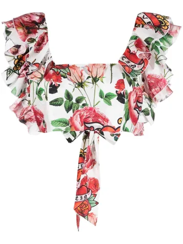 Cropped-Bluse mit Blumen-Print