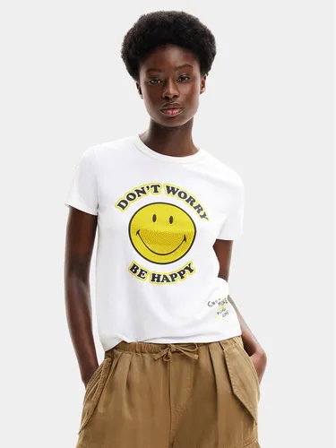Desigual T-Shirt More SMILEY 24SWTKAL Weiß Slim Fit
