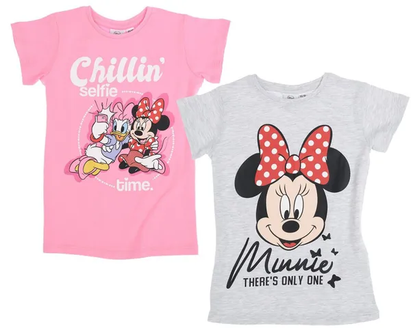 Disney Minnie Mouse Print-Shirt 2x MINNIE MOUSE T-Shirt Mädchen Doppelpack grau + rosa Mädchenshirt Kinder Größen 92 104 116 128 für 2 3 4 5 6 7 8 9 1...