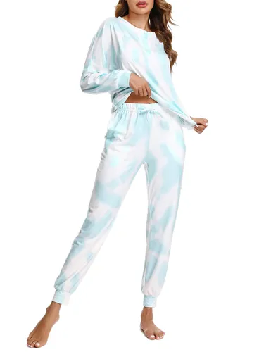 Doaraha Damen Schlafanzug Lang Farbstoff Binden Pyjama Set