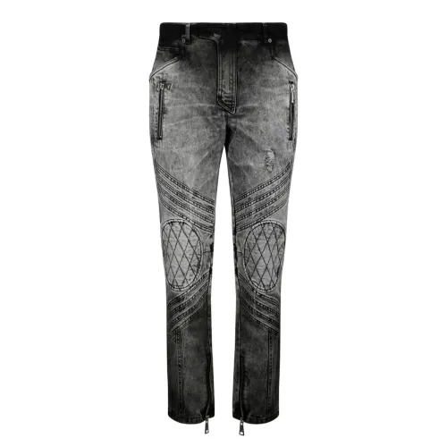 Dunkelgraue Biker Jeans mit Ausgeschnittenen Details Balmain