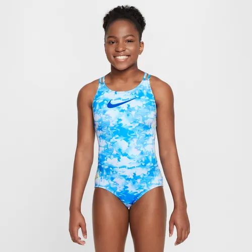 Einteiliger Nike Swim Dream Clouds Badeanzug mit Spiderback für (ältere Kinder, Mädchen) - Blau