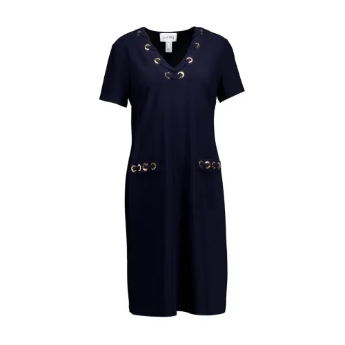 Elegantes dunkelblaues Midi-Kleid mit V-Ausschnitt und kurzen Ärmeln Joseph Ribkoff